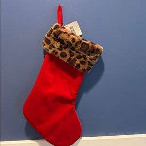 Ashland Red "Cheetah" Christmas Stocking 17 Inch red with brown leopard print